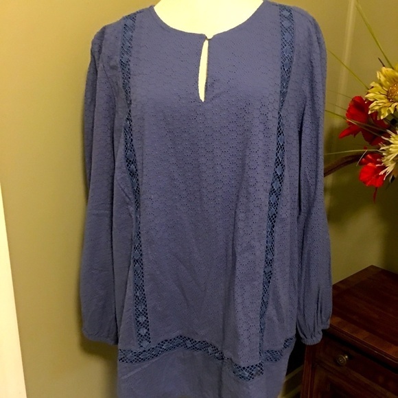 Lands End tunic top sz 2X. Thick fabric & lined. Pull on, long sleeves, crochet - Picture 1 of 8